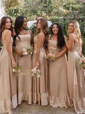 Show Me Your Mumu Clarissa Corset Dress Champagne Luxe Satin, Size M